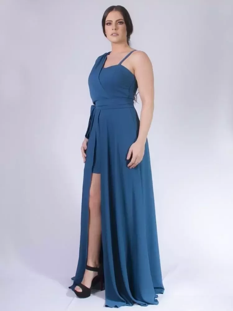Vestido Madrinha Casamento Azul Petróleo Plus Size Areta