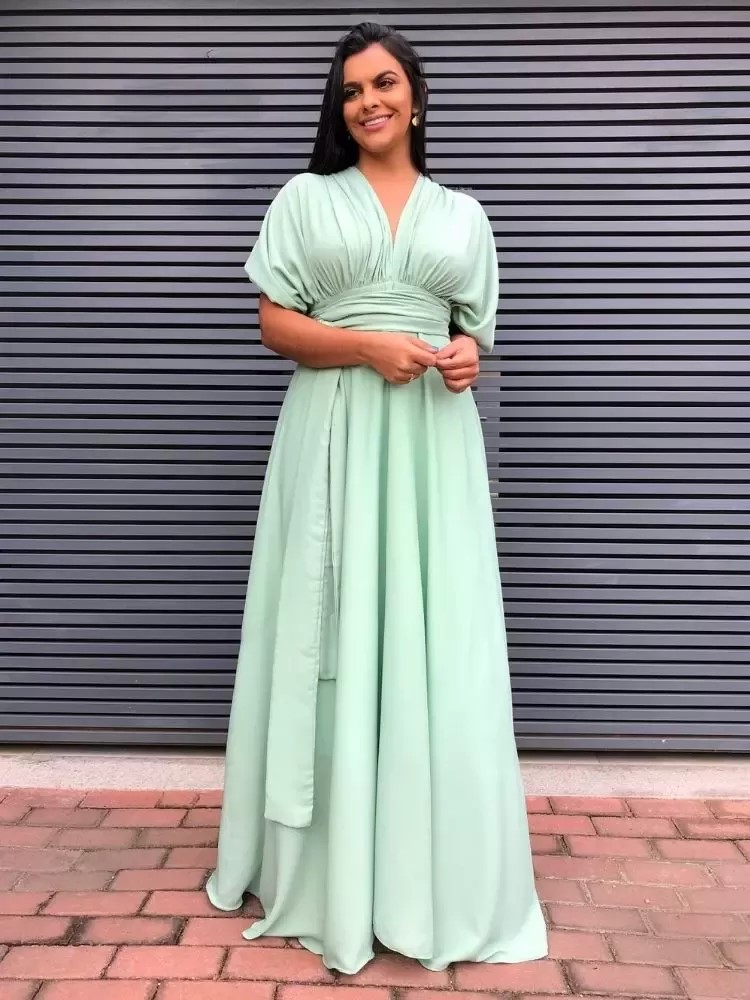 Vestido Madrinha de Casamento Verde Menta Multiformas Anathan