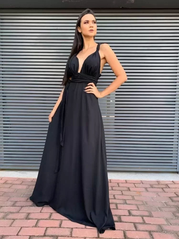 Vestido Madrinha de Casamento Multiformas Preto Anathan