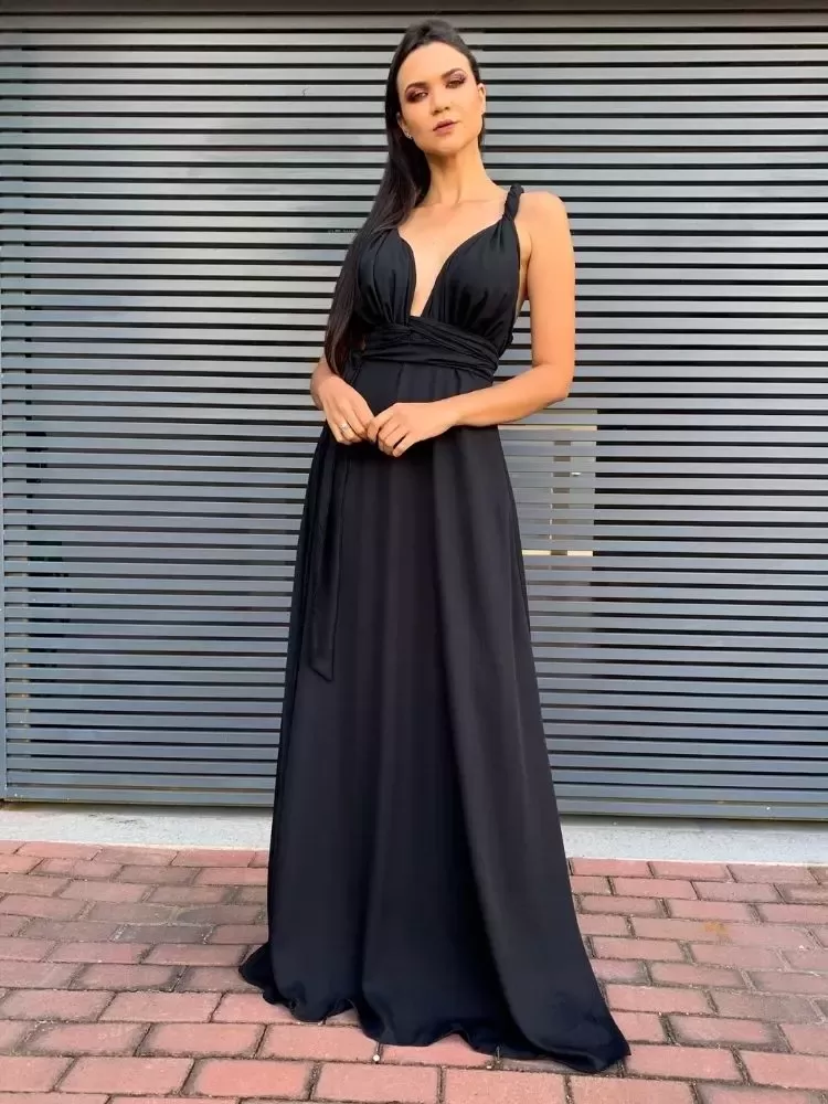 Vestido Madrinha de Casamento Multiformas Preto Anathan