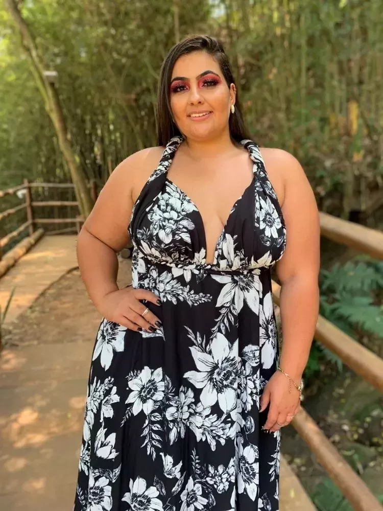 Vestido Longo Estampado Multiformas Anathan Preto