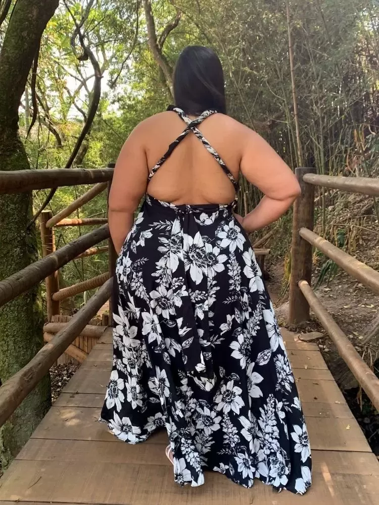 Vestido Longo Estampado Multiformas Anathan Preto