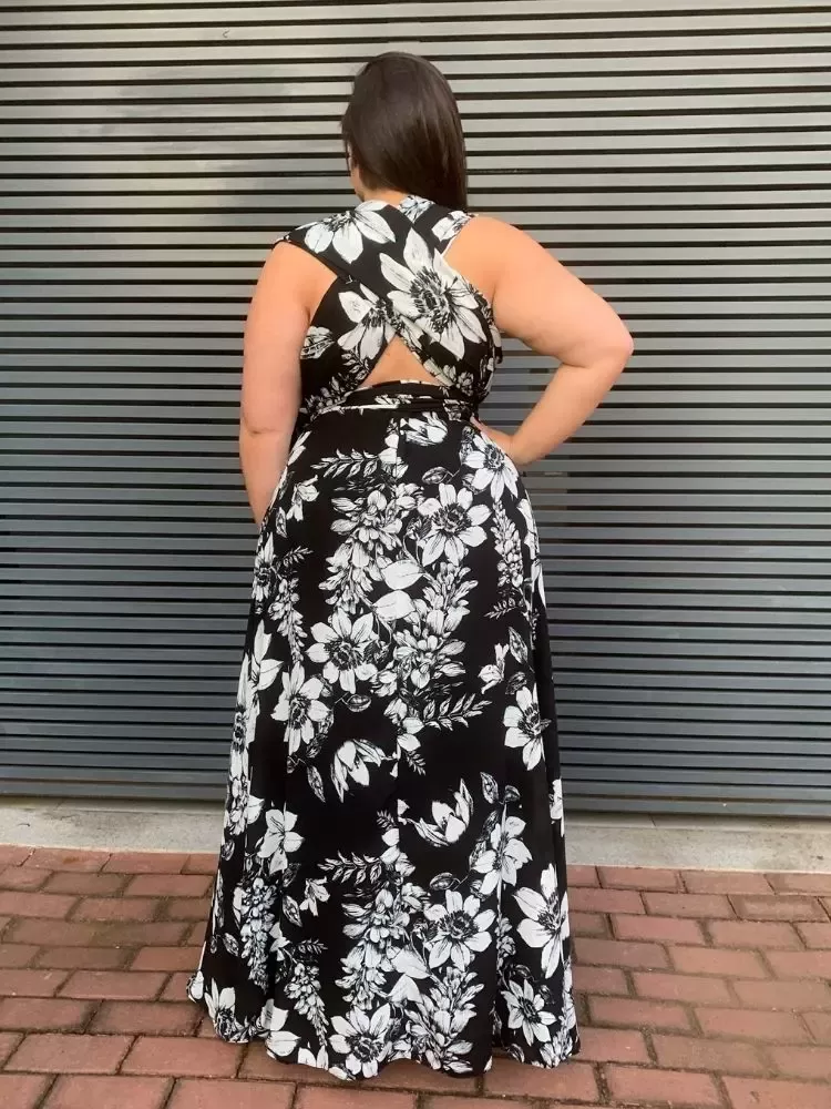 Vestido Longo Estampado Multiformas Anathan Preto