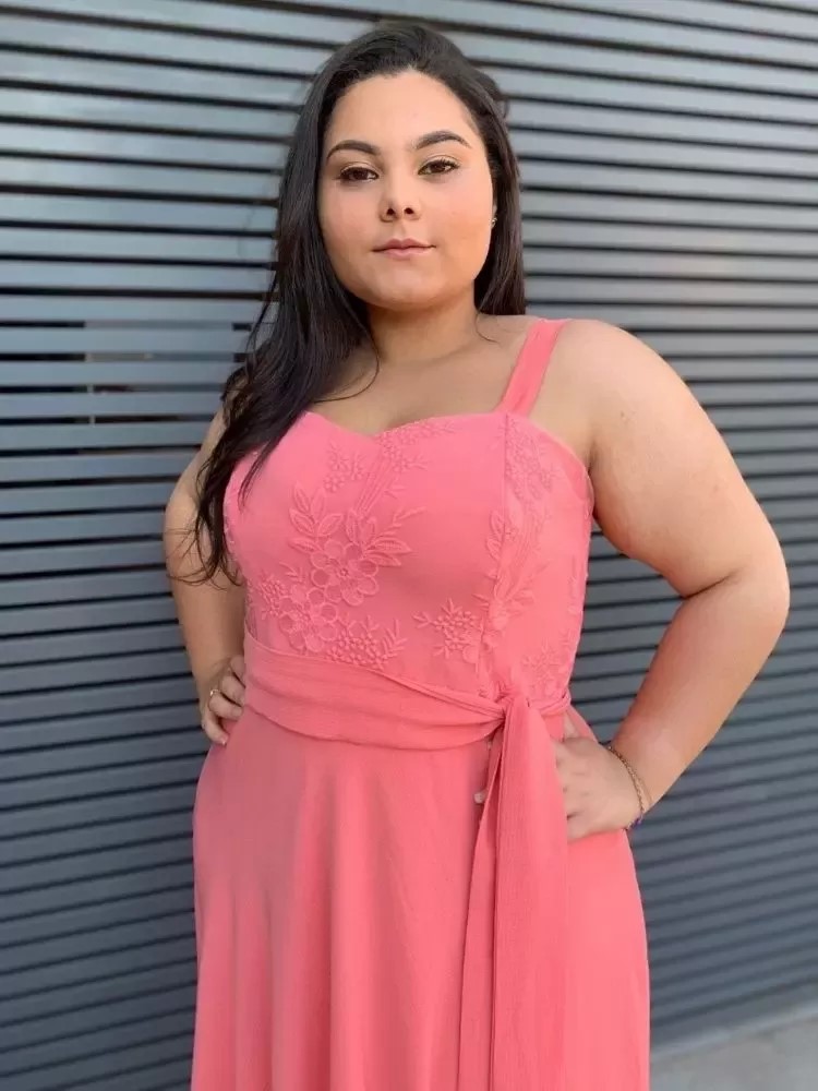Vestido Simples Madri Coral ( Salmão)