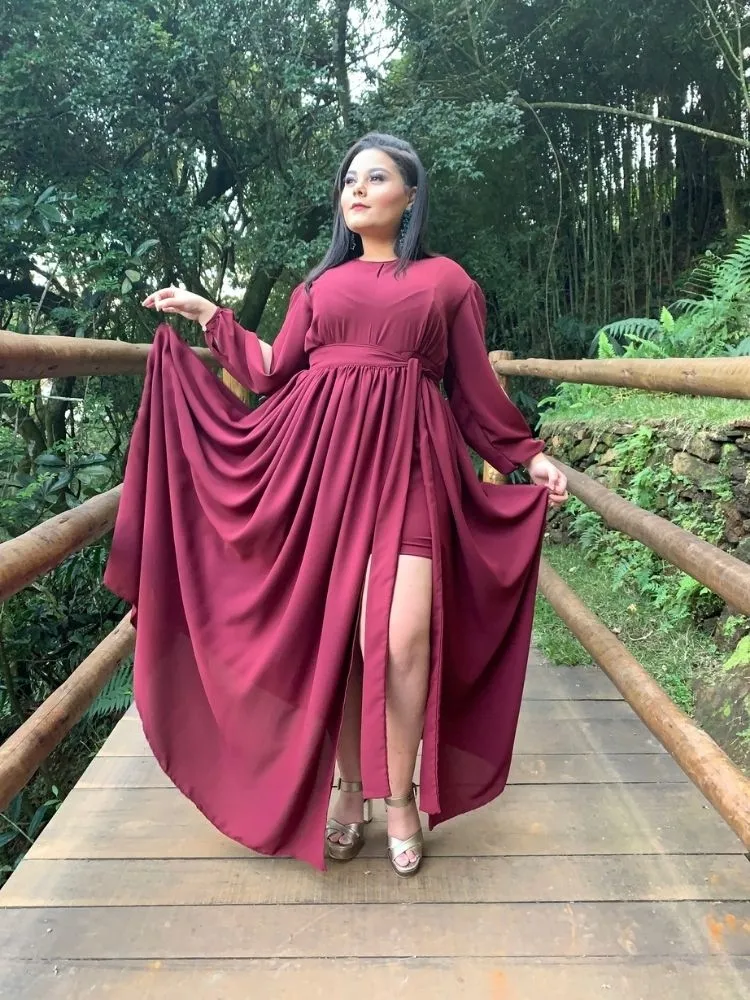 Vestido Sublime Marsala Madrinha de Casamento 