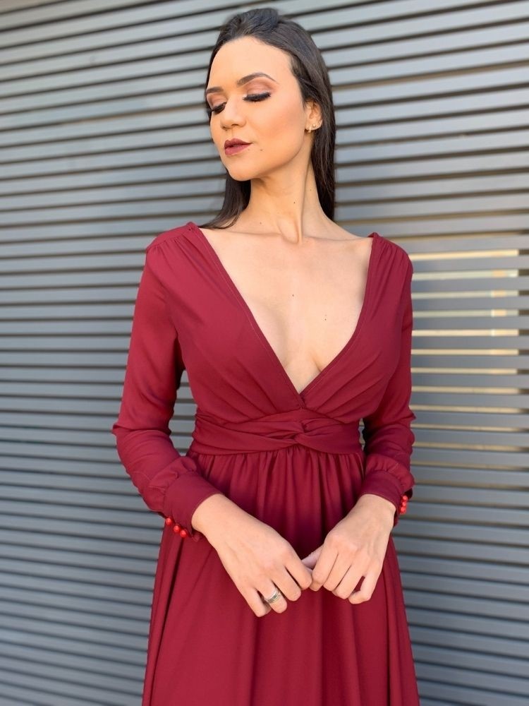 Oferta Vestido longo Amanda Marsala 