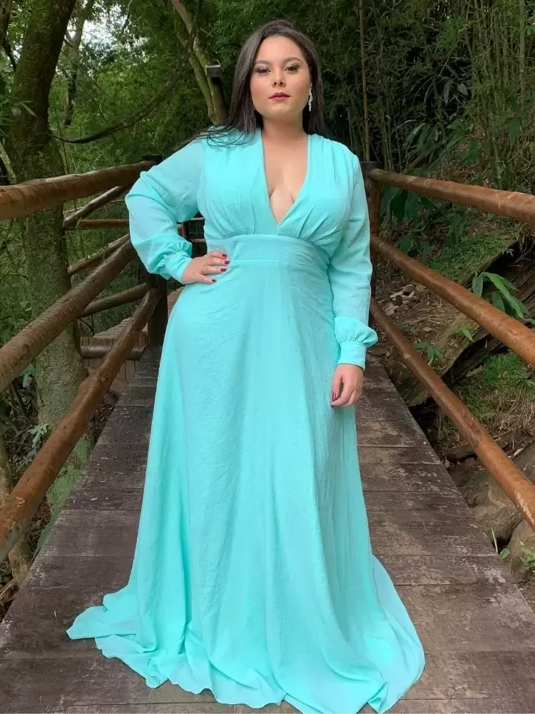 Vestido Longo de Festa Caroline Azul Tiffany 