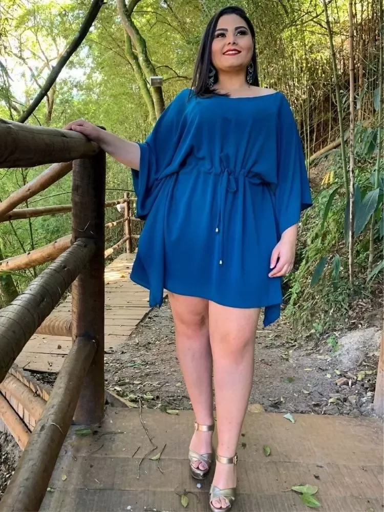 Vestido Curto Kimono Cibele Azul Turquesa