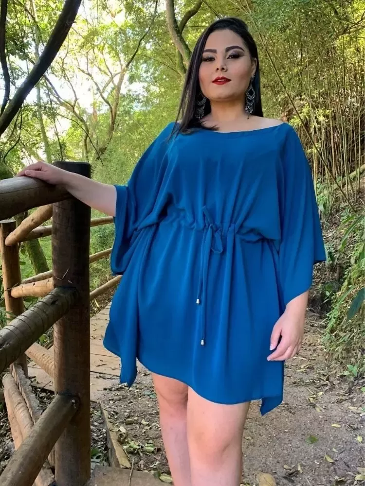 Vestido Curto Kimono Cibele Azul Turquesa