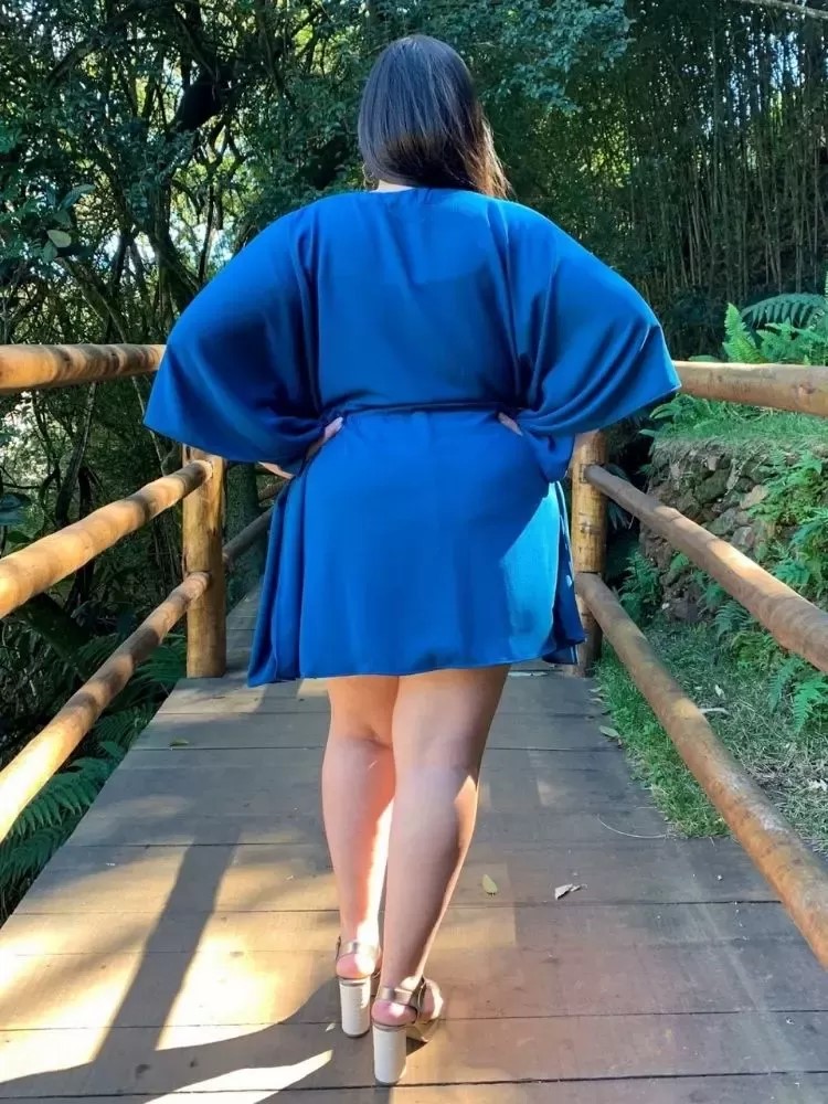 Vestido Curto Kimono Cibele Azul Turquesa