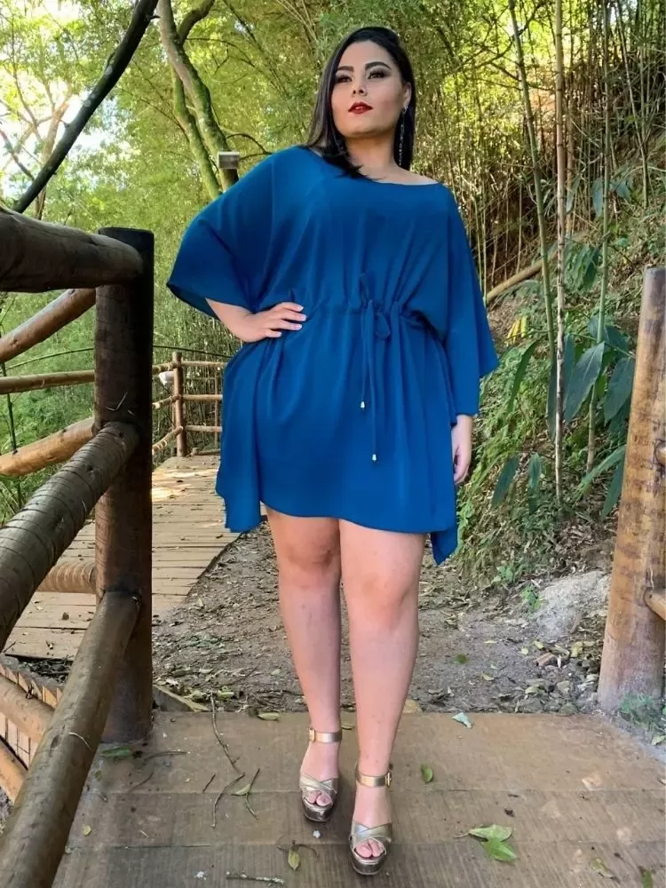 Vestido Curto Kimono Cibele Azul Turquesa