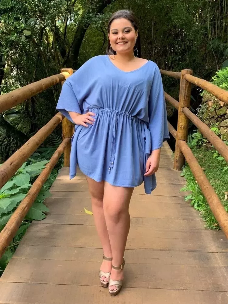 Vestido Curto Kimono Cibele Cinza Azulado