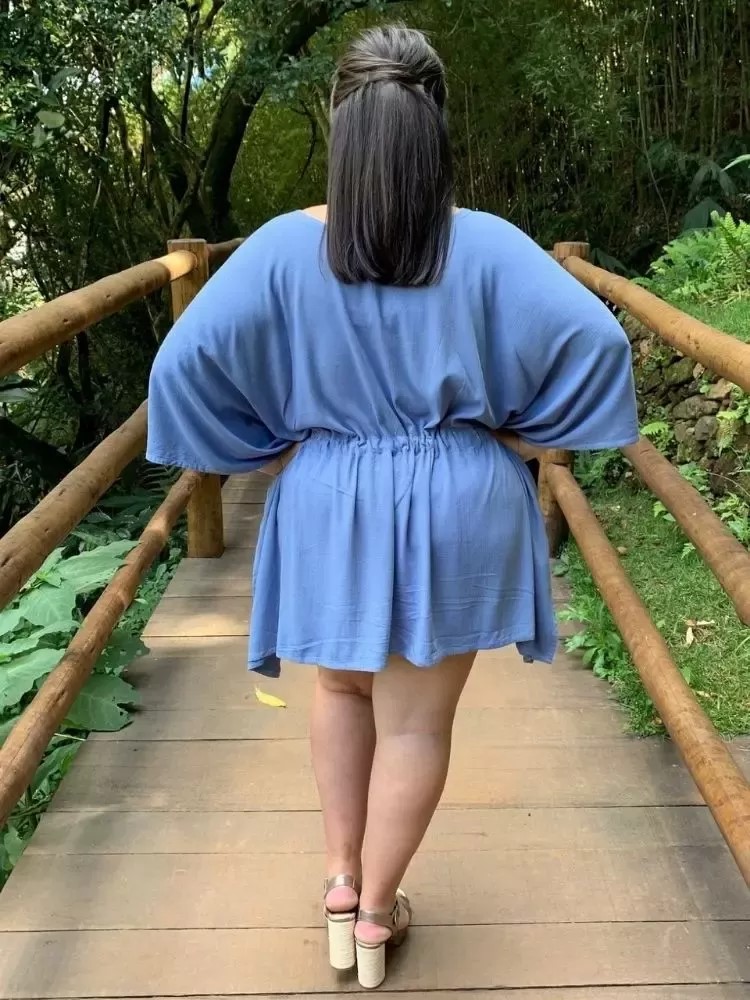Vestido Curto Kimono Cibele Cinza Azulado