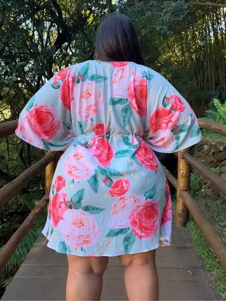 Vestido Curto Kimono Cibele Estampado