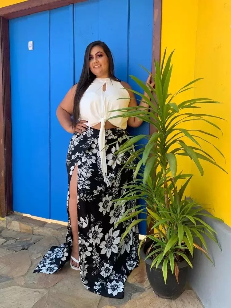 Saia Envelope Reta Estampado Preto