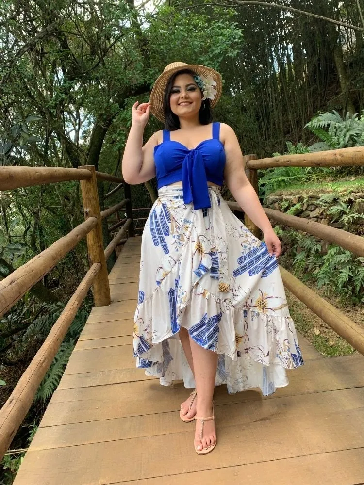 Conjunto Cropped Azul Royal + Saia Envelope