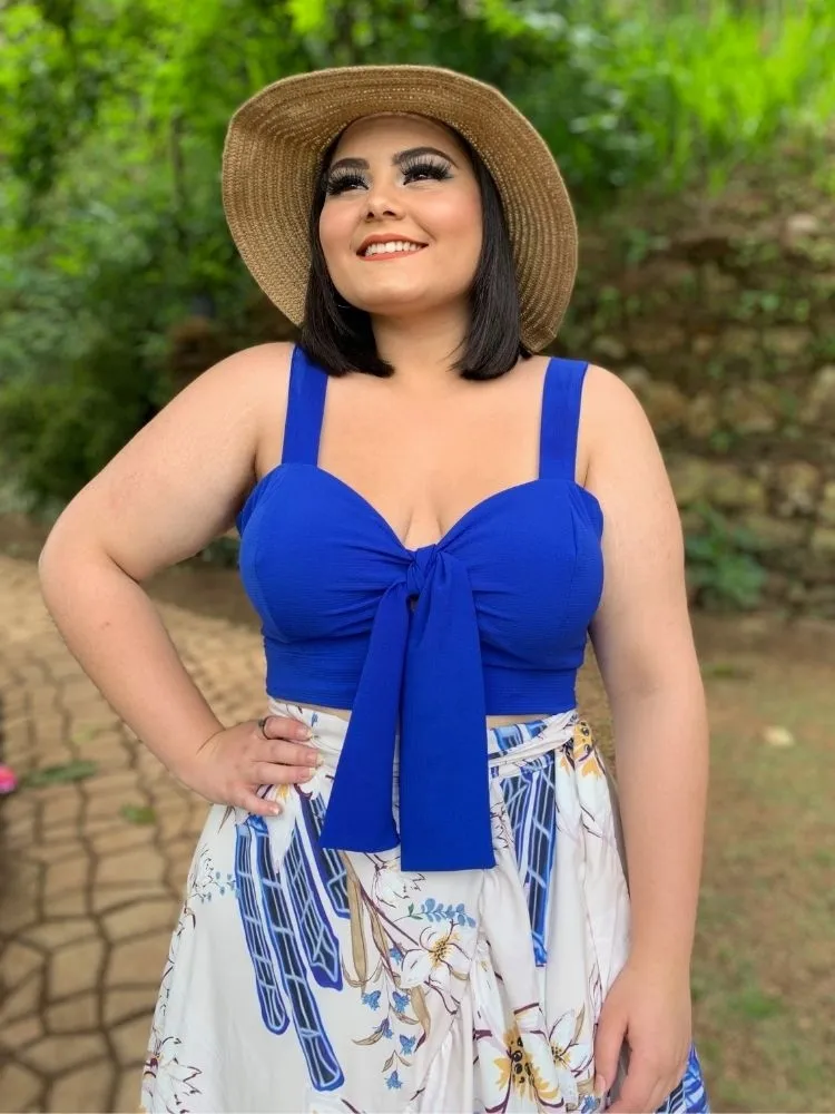 Conjunto Cropped Azul Royal + Saia Envelope