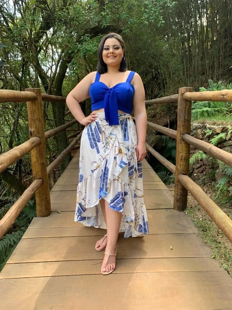 Conjunto Cropped Azul Royal + Saia Envelope