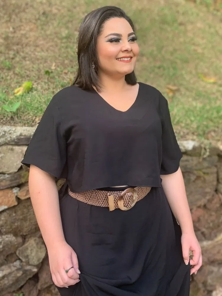 Conjunto Cropped Soltinho + Saia Longa com Fendas Laterais