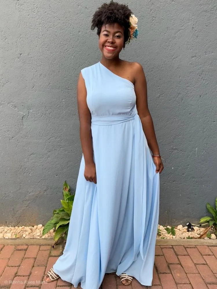 Vestido Madrinha Casamento Sober Azul Serenity