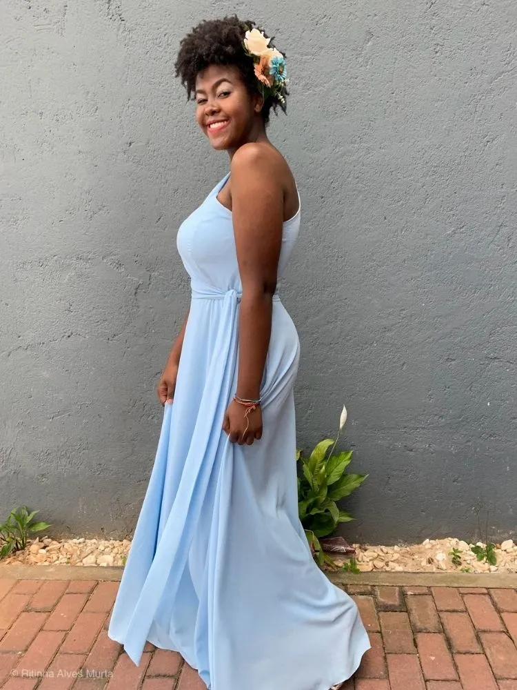 Vestido Madrinha Casamento Sober Azul Serenity