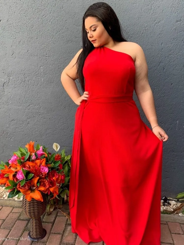 Vestido Madrinha Casamento Vermelho Plus Size Sober