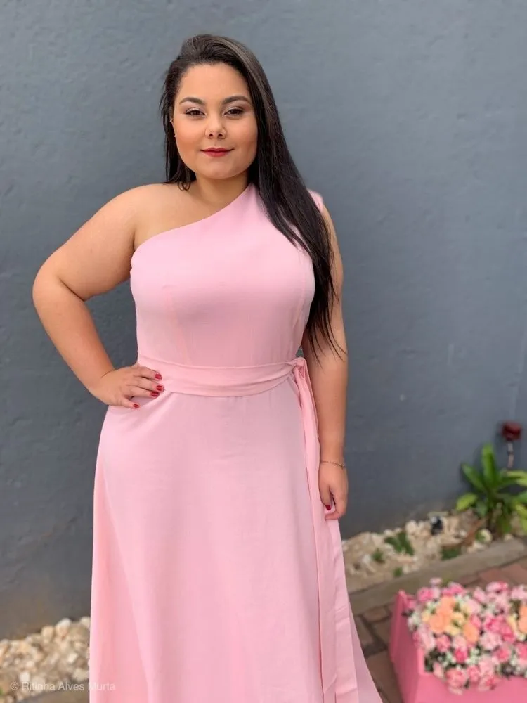 Vestido Madrinha Casamento Rosa bebê Plus Size Sober