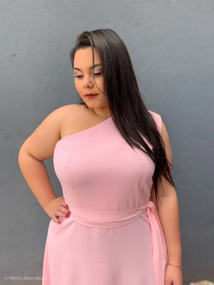 Vestido Madrinha Casamento Rosa bebê Plus Size Sober
