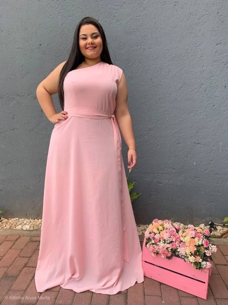 Vestido Madrinha Casamento Rosa bebê Plus Size Sober