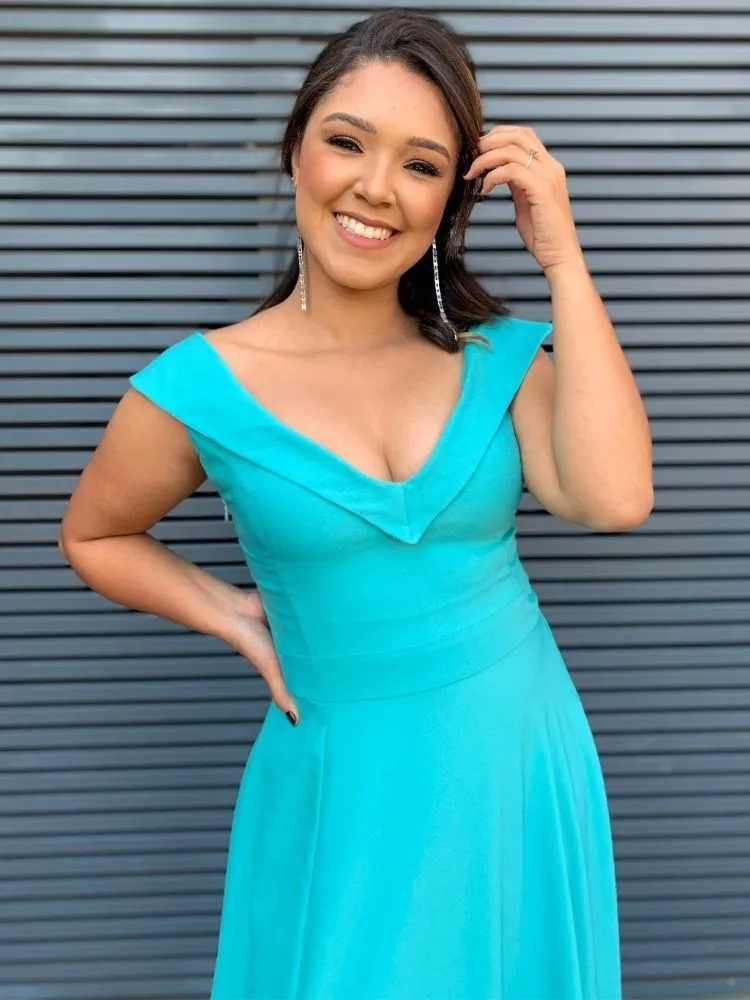 Vestido Longo Madrinha de Casamento Vanessa Verde Tiffany
