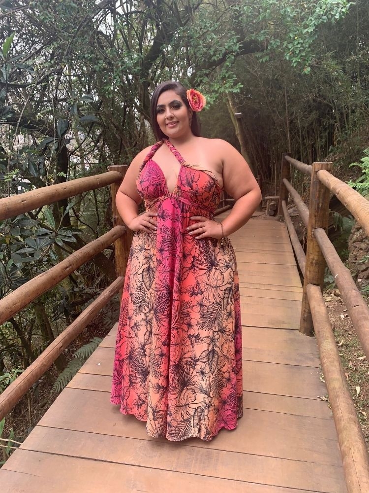 Vestido Longo Estampado Multiformas Anathan Rosa