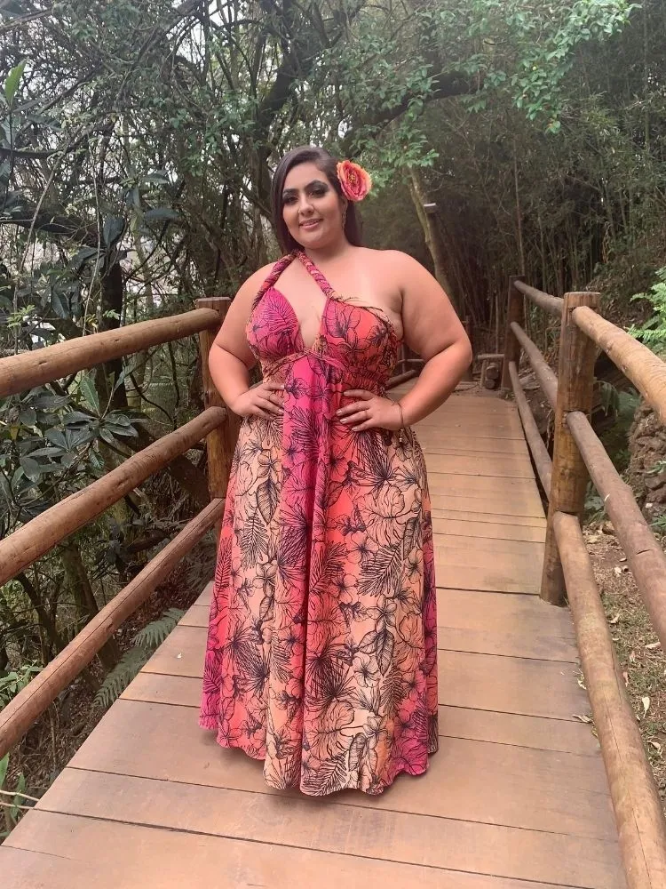 Vestido Longo Estampado Multiformas Anathan Rosa