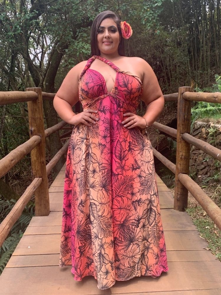 Vestido Longo Estampado Multiformas Anathan Rosa