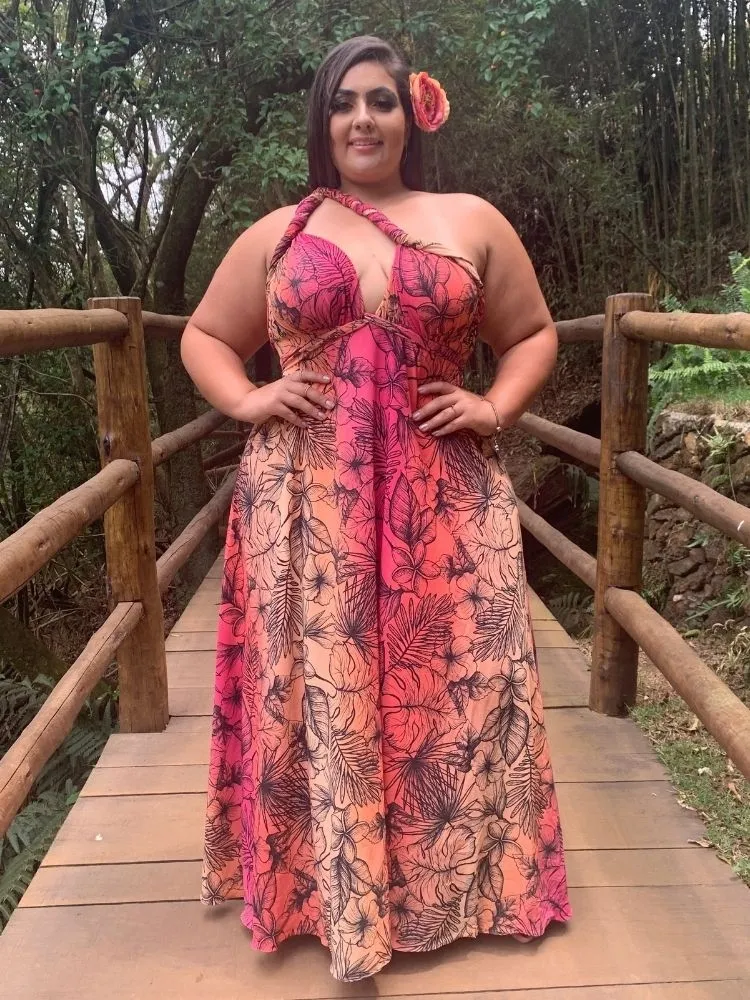 Vestido Longo Estampado Multiformas Anathan Rosa