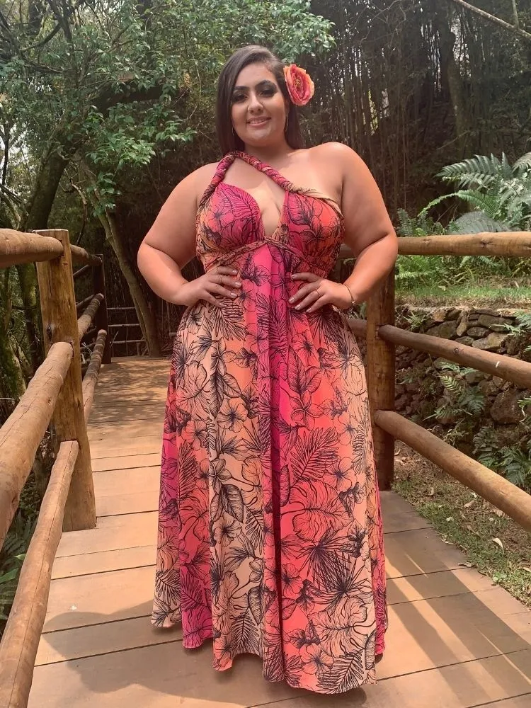 Vestido Longo Estampado Multiformas Anathan Rosa