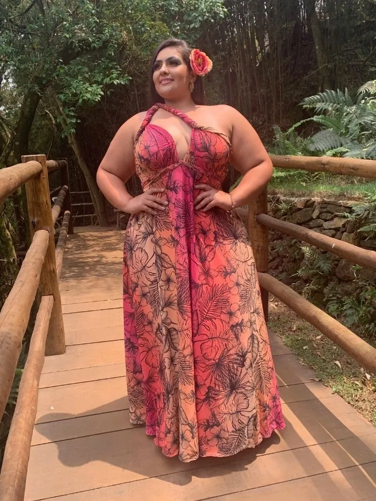 Vestido Longo Estampado Multiformas Anathan Rosa