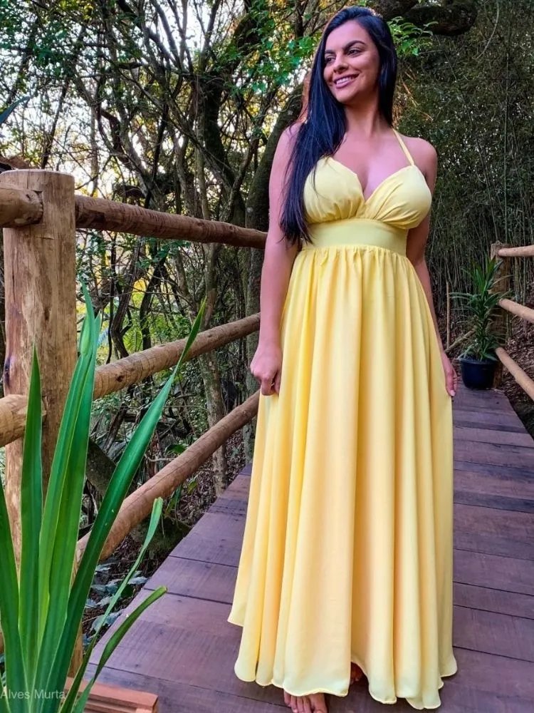 Vestido Longo Madrinha de Casamento Mariane Amarelo