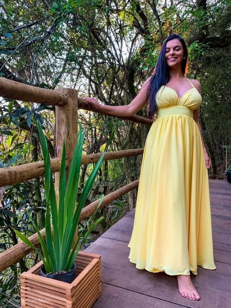 Vestido Longo Madrinha de Casamento Mariane Amarelo