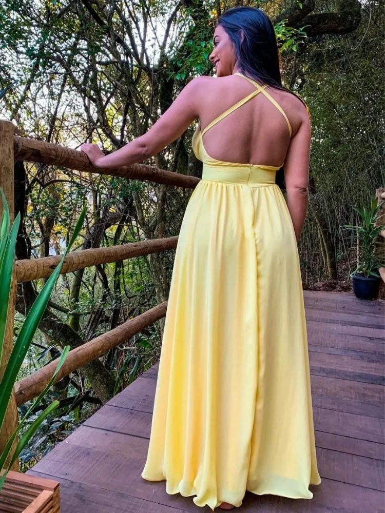 Vestido Longo Madrinha de Casamento Mariane Amarelo