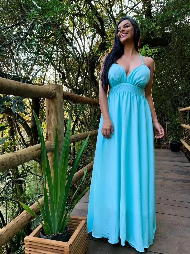 Vestido Longo Madrinha Casamento Mariane Tiffany Claro