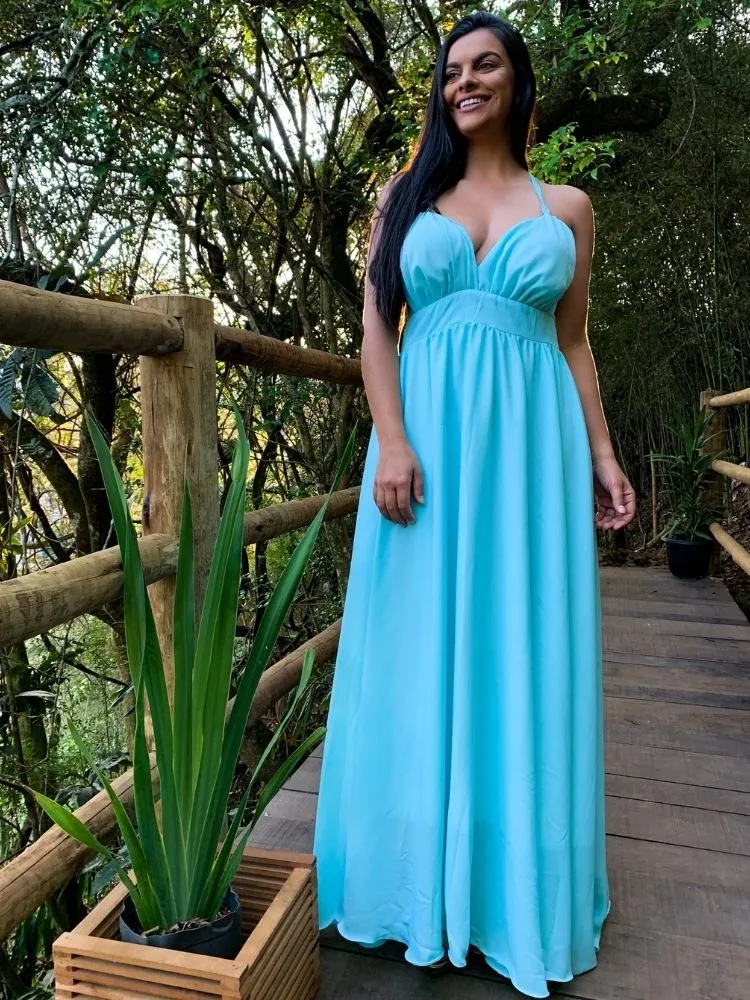 Vestido Longo Madrinha Casamento Mariane Tiffany Claro