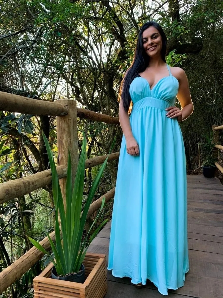 Vestido Longo Madrinha Casamento Mariane Tiffany Claro