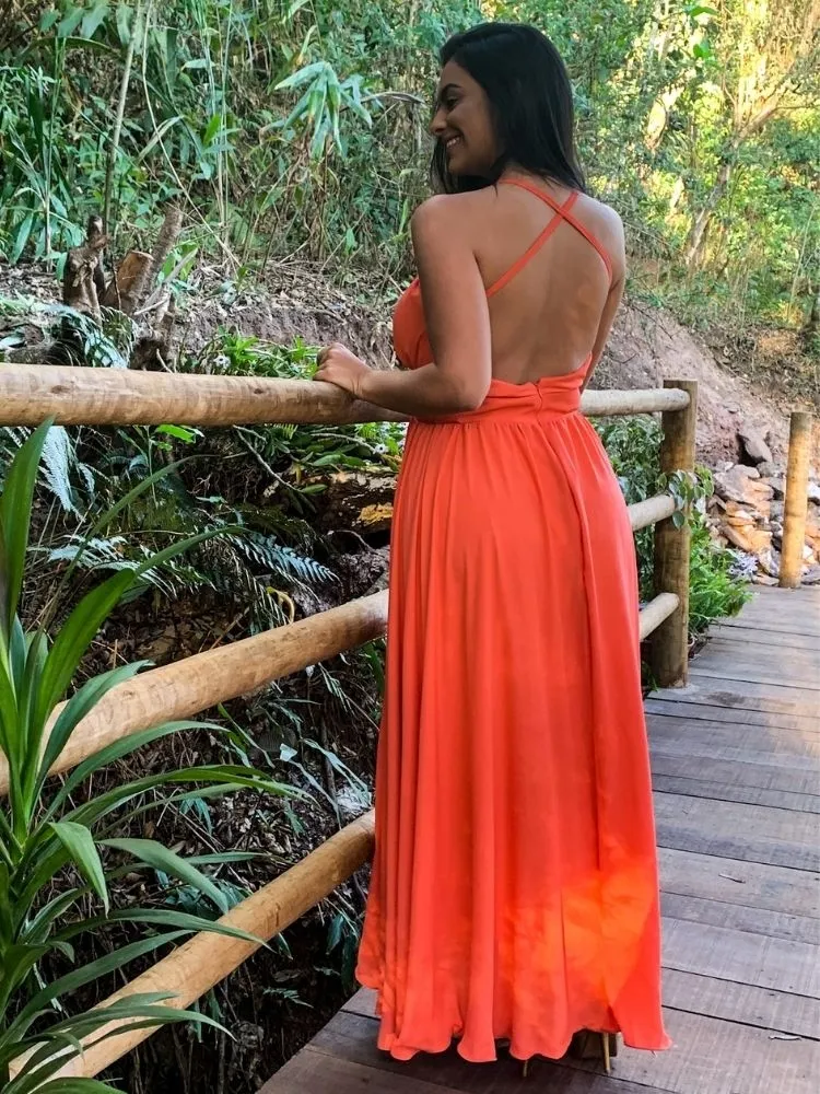 Vestido Longo Coral Madrinha de Casamento Mariane