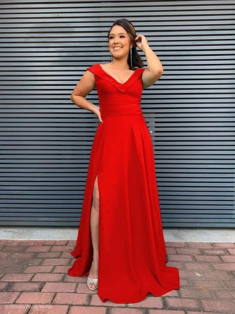 Vestido Longo Madrinha de Casamento Vanessa Vermelho