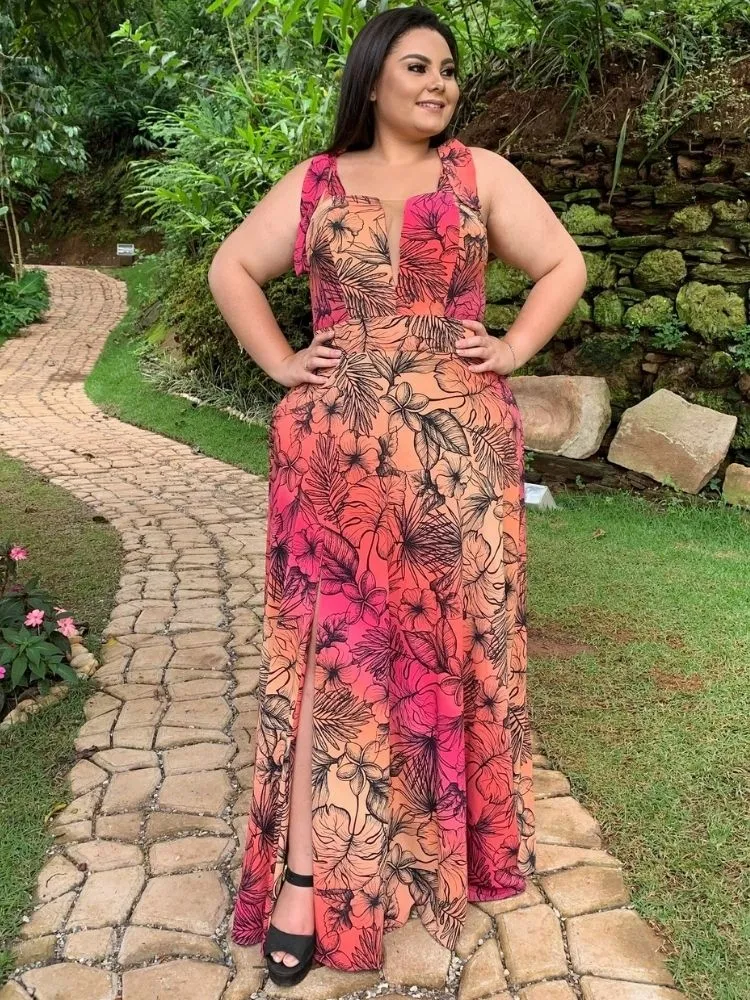 Vestido Madrinha de Casamento Estampado com decote Ana Julia 