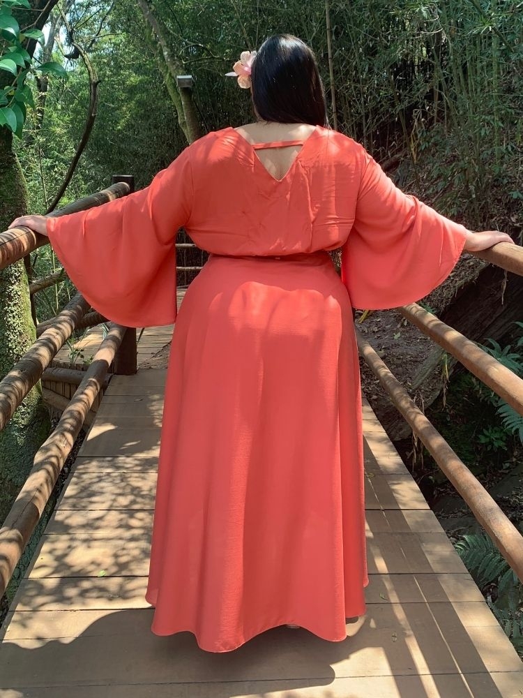 Conjunto Cropped com Manga + Saia Mullet Coral