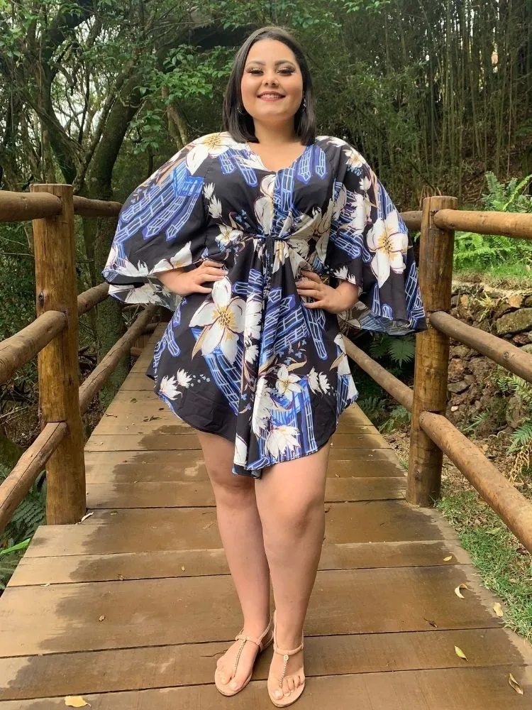 Vestido Curto Kimono Kamila Estampado