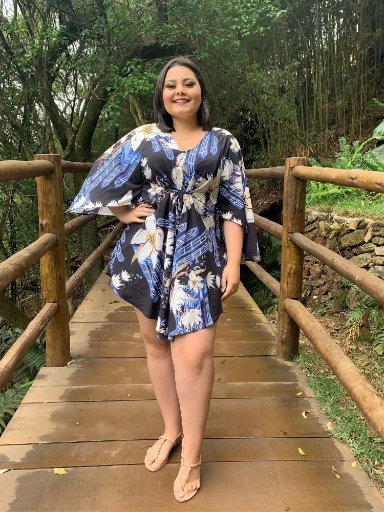 Vestido Curto Kimono Kamila Estampado