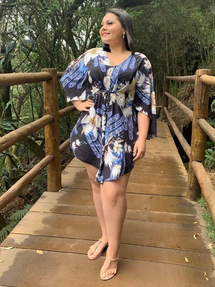 Vestido Curto Kimono Kamila Estampado