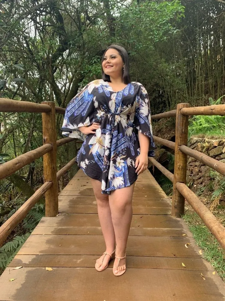 Vestido Curto Kimono Kamila Estampado